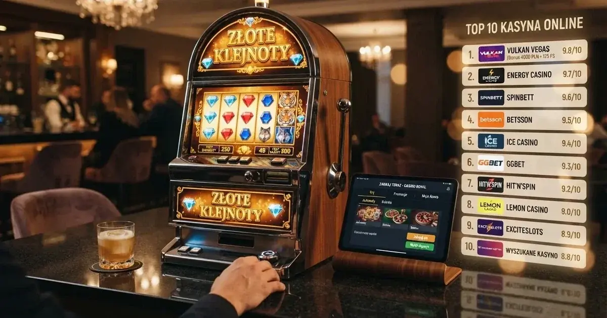 Logo dostawcy gier Pragmatic Play obok ekranu kasyna online na tle listy dziesięciu kasyn