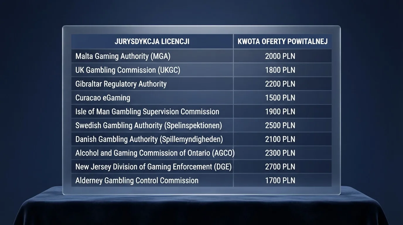 Tabela porównawcza dziesięciu kasyn online z kolumnami na licencję i ofertę powitalną